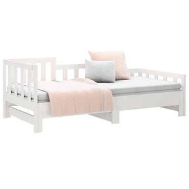vidaXL Καναπές Κρεβάτι Συρόμενος Λευκός 2x(90x190)cm από Μασίφ Πεύκο 1 τεμ. - Μονό