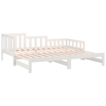 vidaXL Καναπές Κρεβάτι Συρόμενος Λευκός 2x(90x190)cm από Μασίφ Πεύκο 1 τεμ. - Μονό