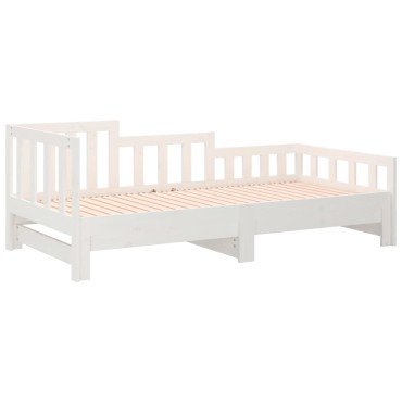 vidaXL Καναπές Κρεβάτι Συρόμενος Λευκός 2x(90x190)cm από Μασίφ Πεύκο 1 τεμ. - Μονό