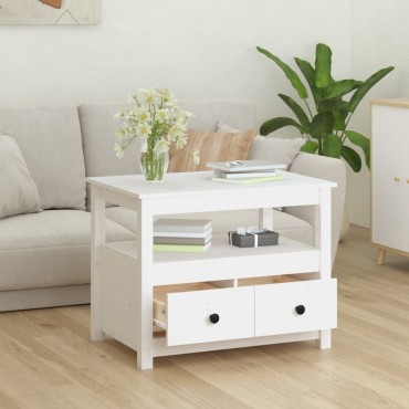 vidaXL Τραπεζάκι Σαλονιού Λευκό 71x49x55cm από Μασίφ Ξύλο Πεύκου 1 τεμ.