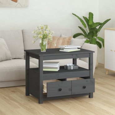 vidaXL Τραπεζάκι Σαλονιού Γκρι 71x49x55cm από Μασίφ Ξύλο Πεύκου 1 τεμ.