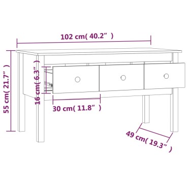 vidaXL Τραπεζάκι Σαλονιού Μαύρο 102x49x55cm από Μασίφ Ξύλο Πεύκου 1 τεμ.