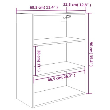 vidaXL Ντουλάπι Τοίχου Κρεμαστό Μαύρο 69,5x32,5x90cm 1 τεμ.