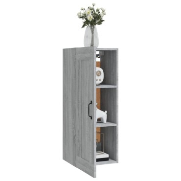 vidaXL Ντουλάπι Κρεμαστό Γκρι Sonoma 35x34x90cm Επεξεργασμένο Ξύλο 1 τεμ.
