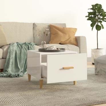vidaXL Τραπεζάκι Σαλονιού Γυαλ. Λευκό 50x50x40cm Επεξεργασμένο Ξύλο 1 τεμ.