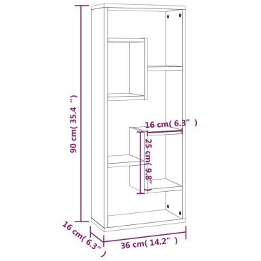 vidaXL Ραφιέρα Τοίχου Γκρι Sonoma 36x16x90cm Επεξεργασμένο Ξύλο 1 τεμ.