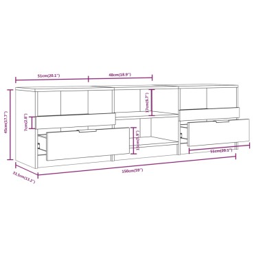 vidaXL Έπιπλο Τηλεόρασης Καφέ Δρυς 150x33,5x45cm Επεξεργασμένο Ξύλο
