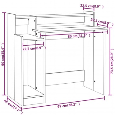 vidaXL Γραφείο με LED Γκρι Σκυρόδεματος 97x45x90cm Επεξεργ. Ξύλο 1 τεμ.
