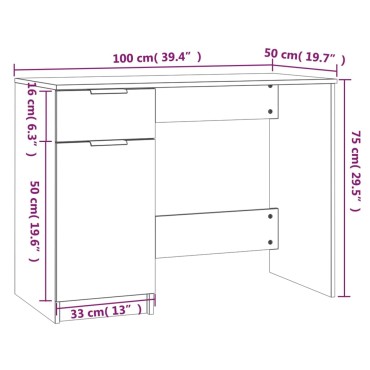 vidaXL Γραφείο Γκρι Σκυροδέματος 100x50x75cm Επεξεργασμένο Ξύλο 1 τεμ.