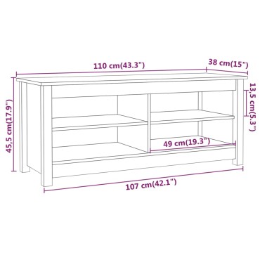 vidaXL Παπουτσοθήκη Γκρι 110x38x45,5cm από Μασίφ Ξύλο Πεύκου