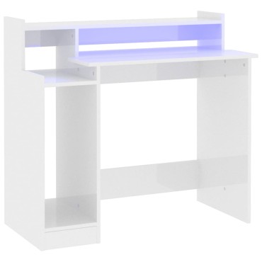 vidaXL Γραφείο με LED Γυαλιστερό λευκό 97x45x90cm Επεξεργ. Ξύλο 1 τεμ.