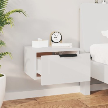 vidaXL Κομοδίνο Επιτοίχιο Γυαλιστερό Λευκό 34x30x20cm 1 τεμ.