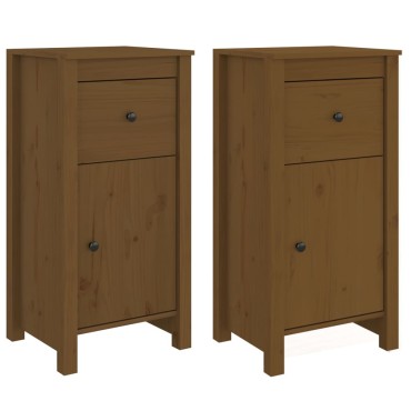 vidaXL Συρταριέρες 2 τεμ. Καφέ Μελί 40x35x80cm από Μασίφ Ξύλο Πεύκου
