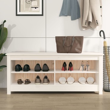 vidaXL Παπουτσοθήκη Λευκό 110x38x45,5cm από Μασίφ Ξύλο Πεύκου