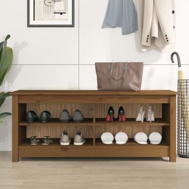 vidaXL Παπουτσοθήκη Μελί 110x38x45,5cm από Μασίφ Ξύλο Πεύκου