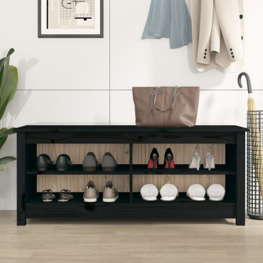vidaXL Παπουτσοθήκη Μαύρο 110x38x45,5cm από Μασίφ Ξύλο Πεύκου
