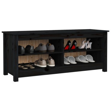 vidaXL Παπουτσοθήκη Μαύρο 110x38x45,5cm από Μασίφ Ξύλο Πεύκου