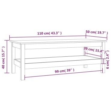 vidaXL Τραπεζάκι Σαλονιού Γκρι 110x50x40cm από Μασίφ Ξύλο Πεύκου 1 τεμ.