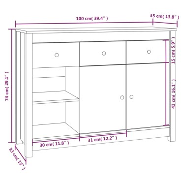 vidaXL Συρταριέρα Λευκή 100x35x74cm από Μασίφ Ξύλο Πεύκου 1 τεμ.
