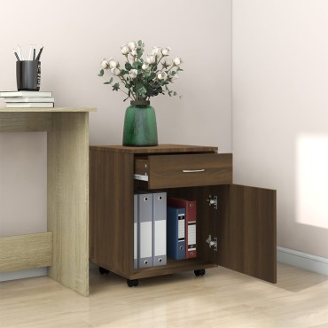 vidaXL Ντουλάπι Με Ροδάκια Καφέ Δρυς 45x38x54cm Επεξεργ. Ξύλο 1 τεμ.