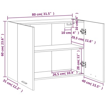 vidaXL Ντουλάπι Κρεμαστό Lyon Καφέ Δρυς 80x31x60cm Επεξεργασμένο Ξύλο 1 τεμ.