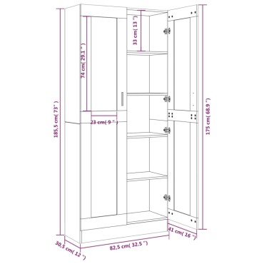 vidaXL Βιτρίνα Καφέ Δρυς 82,5x30,5x185,5cm από Επεξεργασμένο Ξύλο 1 τεμ.
