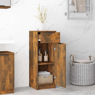 vidaXL Ντουλάπι Μπάνιου Καπνιστή Δρυς 32x34x90cm Επεξεργασμένο Ξύλο 1 τεμ.