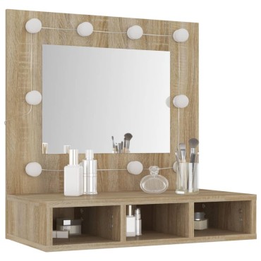 vidaXL Έπιπλο Καθρέπτη με LED Sonoma Δρυς 60x31,5x62cm 1 τεμ.
