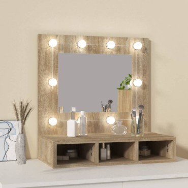 vidaXL Έπιπλο Καθρέπτη με LED Sonoma Δρυς 60x31,5x62cm 1 τεμ.