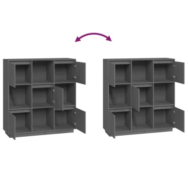 vidaXL Ντουλάπι Ψηλό Γκρι 110,5x35x117cm από Μασίφ Ξύλο Πεύκου 1 τεμ.