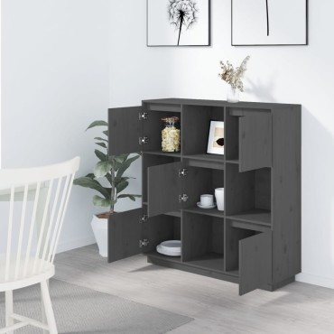 vidaXL Ντουλάπι Ψηλό Γκρι 110,5x35x117cm από Μασίφ Ξύλο Πεύκου 1 τεμ.