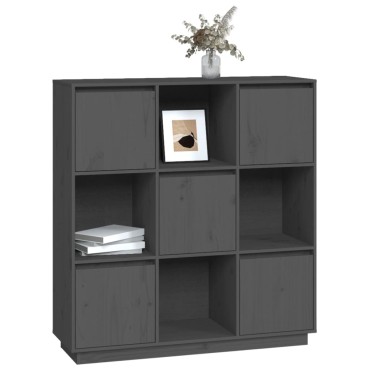 vidaXL Ντουλάπι Ψηλό Γκρι 110,5x35x117cm από Μασίφ Ξύλο Πεύκου 1 τεμ.