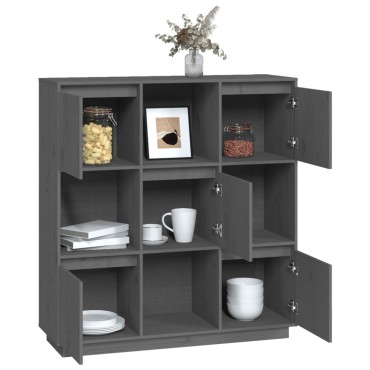 vidaXL Ντουλάπι Ψηλό Γκρι 110,5x35x117cm από Μασίφ Ξύλο Πεύκου 1 τεμ.