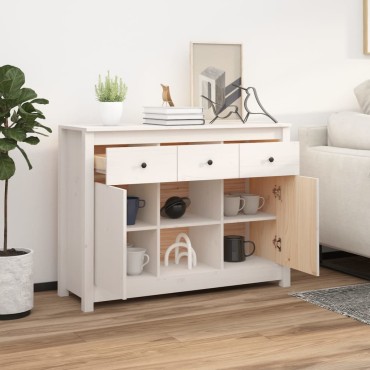 vidaXL Μπουφές Λευκός 100x35x75cm από Μασίφ Ξύλο Πεύκου 1 τεμ.