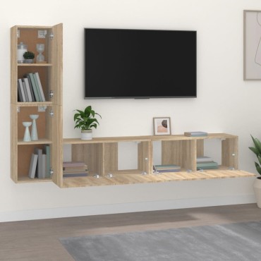 vidaXL Σετ Επίπλων Τηλεόρασης 4 Τεμαχίων Sonoma Δρυς Επεξ. Ξύλο