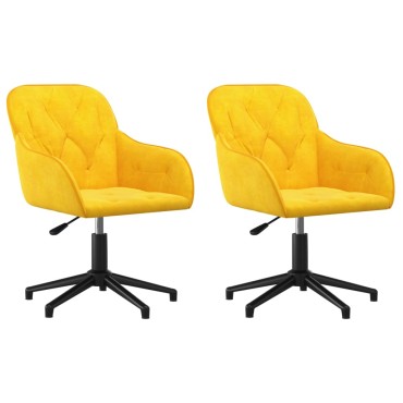 vidaXL Καρέκλες Τραπεζαρίας Περιστρεφόμενες 2 τεμ. Κίτρινες Βελούδινες 56x61,5x(72-80)cm