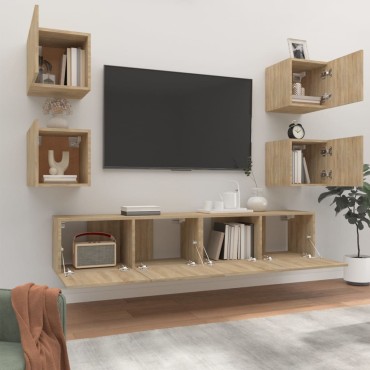 vidaXL Σετ Επίπλων Τηλεόρασης 6 Τεμαχίων Sonoma Δρυς Επεξ. Ξύλο