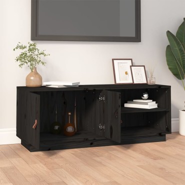 vidaXL Έπιπλο Τηλεόρασης Μαύρο 105x34x40cm από Μασίφ Ξύλο Πεύκου
