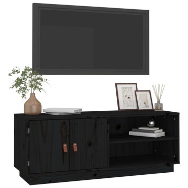 vidaXL Έπιπλο Τηλεόρασης Μαύρο 105x34x40cm από Μασίφ Ξύλο Πεύκου