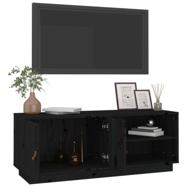 vidaXL Έπιπλο Τηλεόρασης Μαύρο 105x34x40cm από Μασίφ Ξύλο Πεύκου