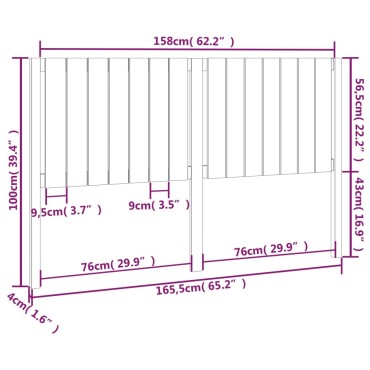 vidaXL Κεφαλάρι Κρεβατιού Μαύρο 165,5x4x100cm από Μασίφ Ξύλο Πεύκου 1 τεμ.