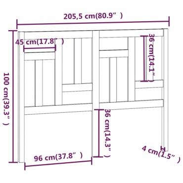 vidaXL Κεφαλάρι Κρεβατιού 205,5x4x100cm από Μασίφ Ξύλο Πεύκου 1 τεμ.