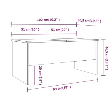 vidaXL Τραπεζάκι Σαλονιού Καπνιστή Δρυς102x50,5x46,5cm Επεξεργασμ.Ξύλο 1 τεμ.