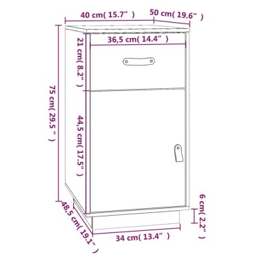 vidaXL Ντουλάπι Γραφείου Καφέ μελί 40x50x75cm Μασίφ Ξύλο Πεύκου 1 τεμ.