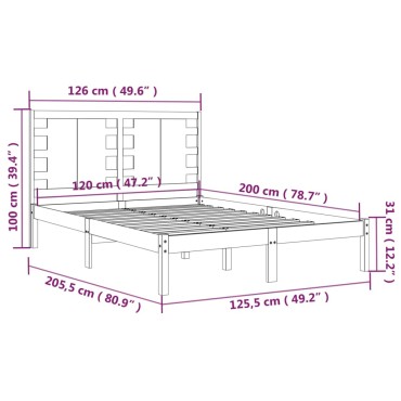 vidaXL Σκελετός Κρεβατιού Χωρίς Στρώμα 120x200 εκ Μασίφ Ξύλο Πεύκου