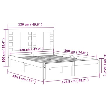 vidaXL Πλαίσιο Κρεβατιού 120 x 190 εκ. από Μασίφ Ξύλο Small Double