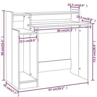 vidaXL Γραφείο με LED Καφέ δρυς 97x45x90cm Επεξεργ. Ξύλο 1 τεμ.