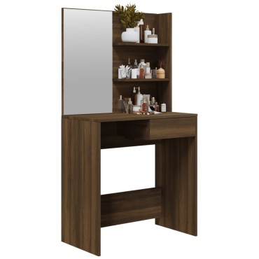 vidaXL Μπουντουάρ με Καθρέφτη Καφέ Δρυς 74,5x40x141cm