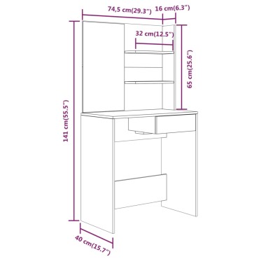 vidaXL Μπουντουάρ με Καθρέφτη Καφέ Δρυς 74,5x40x141cm