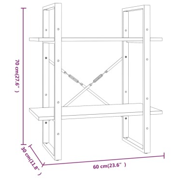 vidaXL Βιβλιοθήκη με 2 Ράφια Καφέ Δρυς 60x30x70cm Επεξεργ. Ξύλο 1 τεμ.